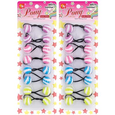 16 Pcs 20mm Hair Ties Hair Accessories for Girls Double Striped Hair Ties with Balls Bubble Twinbead Ponytail Holders (Assorted 1)