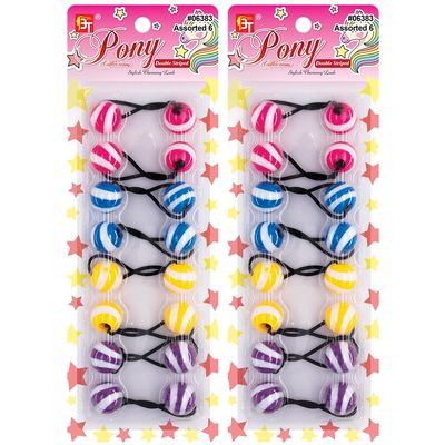 16 Pcs 20mm Hair Ties Hair Accessories for Girls Double Striped Hair Ties with Balls Bubble Twinbead Ponytail Holders (Assorted 6)
