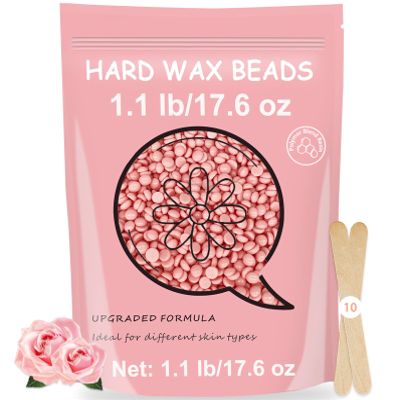 Bouvetan Hard Wax for Hair Removal, 1.1lb/17.6oz, Sensitive Skin wax Beads for Face, Legs, Armpit, Brazilian, Bikini and Full Body at Home, Natural and Gentle Waxing Beads (Rose)