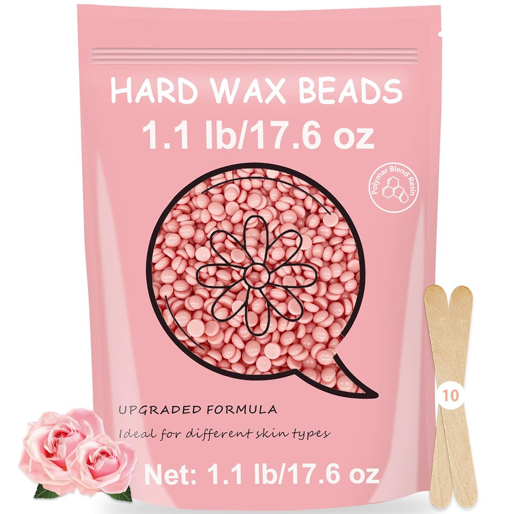 Bouvetan Hard Wax for Hair Removal, 1.1lb/17.6oz, Sensitive Skin wax Beads for Face, Legs, Armpit, Brazilian, Bikini and Full Body at Home, Natural and Gentle Waxing Beads (Rose)