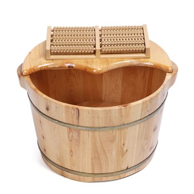 ZERNEIL Foot Baths Wood Tub, Solid Wood Foot Basin with Massager Roller and lid Wooden Pedicure Feet Soak to Relieve Feet Stress for Home Office Spa Pedicure Treatment