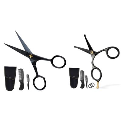 Pack of 2 ONTAKI 5" German Steel Beard & Mustache Scissors & 4.2" Japanese Steel Round Tip Beard & Mustache Scissors