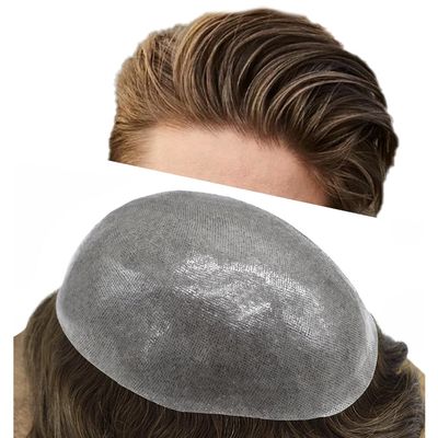Mens Toupee Full Poly Hairpiece Hair Replacement System for Men Durable 0.12mm Thickness Skin PU Human Hair Wigs 8"X10"#2 Darkest Brown-120% Density
