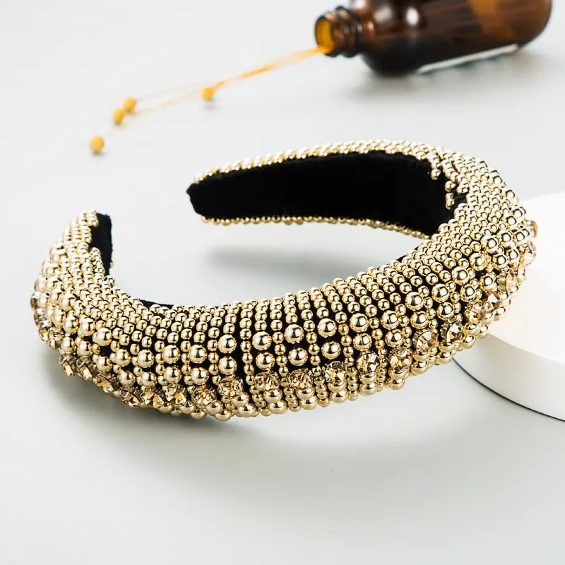 Wvapzxx Gold Color Luxury Crystal Hairband Rhinestone Retro Headbands French Elegant Hair Hoop Headband Padded Hairband Hair Accessories