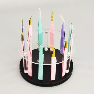12 Holes Rotatable Acrylic Tweezers Holder, Grafting Eyelash Makeup Tweezer Stand Display Extensions Organizer Individual Training Tools (Black)