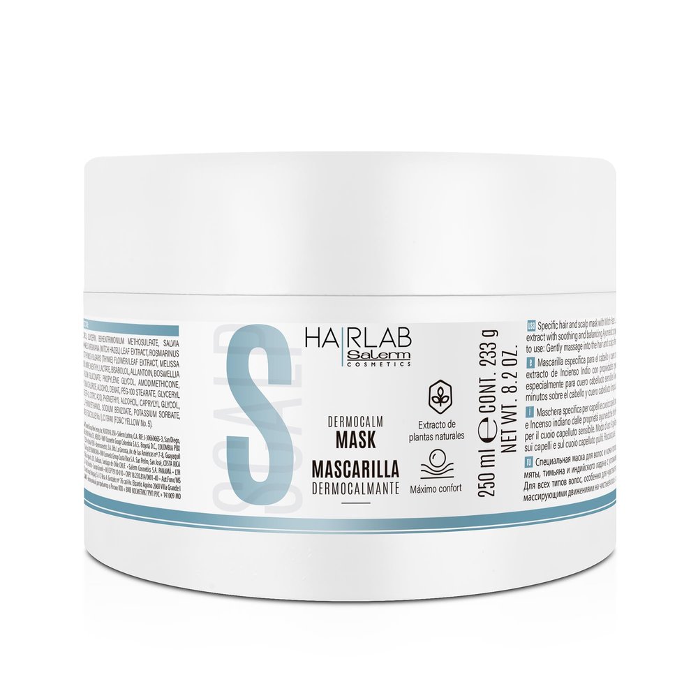 SALERM - Soothing Hair Mask - Dermocalm Hair Lab - 250 ml - with Witch Hazel, Rosemary, Mint, and Thyme - Gentle Cleansing - Soothes and Balances Sensitive Scalp - Paraben-Free