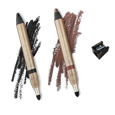Artisan L'uxe Beauty Jumbo Eyeliner Pencil Bundle for Smokey Eyes in 3 Minutes WaterProof, SmudgeProof, Long Lasting Includes Midnight (Black) Shameless (Golden Bronze) & Sharpener
