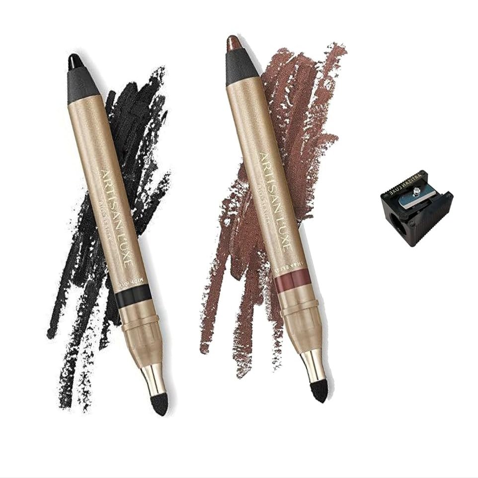 Artisan L'uxe Beauty Jumbo Eyeliner Pencil Bundle for Smokey Eyes in 3 Minutes WaterProof, SmudgeProof, Long Lasting Includes Midnight (Black) Shameless (Golden Bronze) & Sharpener