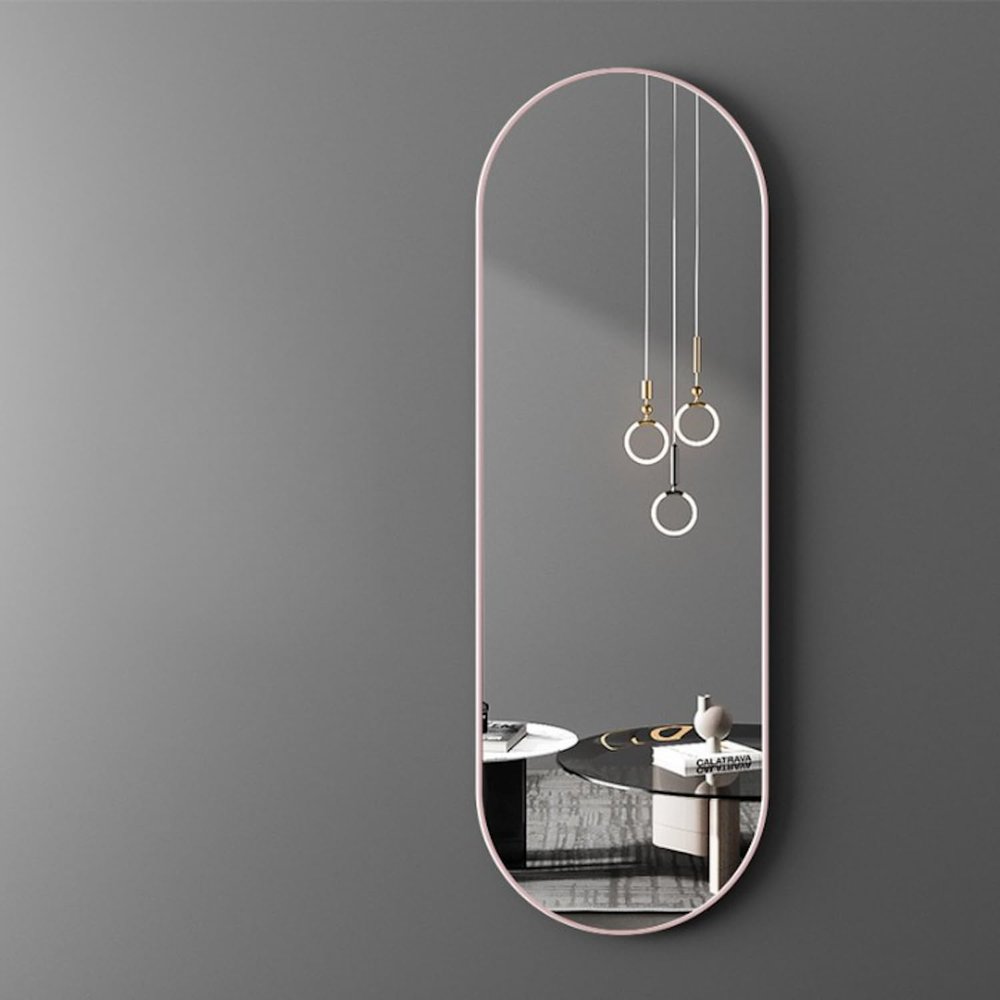 Hanging Makeup Mirror Big Metal Frame Design Oval Body Full Length Mirror Korean Shower (Rose Gold, L)