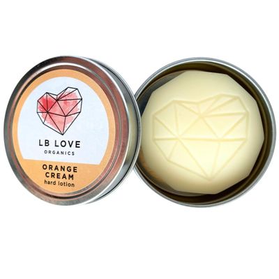 LB Love Organics Hard Lotion Bar | Orange Cream Scent | Organic Beeswax Solid Lotion for Dry Hands and Feet | Handmade Valentine | Travel Friendly