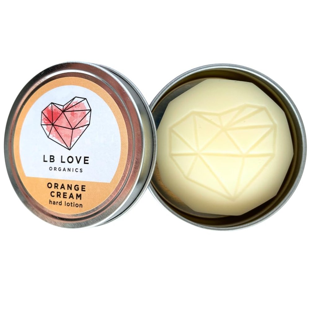 LB Love Organics Hard Lotion Bar | Orange Cream Scent | Organic Beeswax Solid Lotion for Dry Hands and Feet | Handmade Valentine | Travel Friendly
