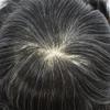 Mens Toupee Hair Replacement System for Men Transparent French Lace Hairpiece Blenched Knot Front Clear Poly Skin PU Human Hair Piece for Men 8"X10" #1B30 Off Black with 30% gray hair -120% density view 4
