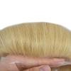 Mens Toupee Hair Replacement System for Men Transparent French Lace Hairpiece Blenched Knot Front Clear Poly Skin PU Human Hair Piece for Men 8"X10" #22R Light Blonde-100% density view 3