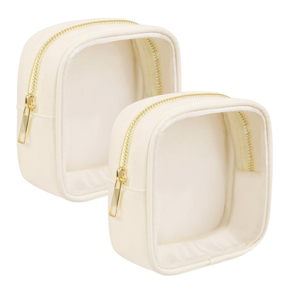 Ebbniur Clear Makeup Bag for Purse 2 Pcs Small Nylon Zipper Pouch Mini Travel Cosmetic Bag Clear Toiletry Bags for Traveling Cute Makeup Organizer for Women (2pcs beige clear)
