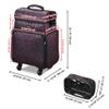 BYOOTIQUE Soft Sided Rolling Makeup Train Case Cosmetic Organizer Crocodile Makeup Case Trolley for Makeup Artist Nail Technician Hairstylist Crafters with Detachable Pouch & Shoulder Strap,Purple view 3