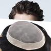 Toupee For Men Poly Skin Around Fine Mono Real Hair Replacement System Human Hair Mens Toupee Durable MensHairpiece 7"X9"#1B10 Off Black with 10%gray hair -120% Medium Light to Medium Density view 1