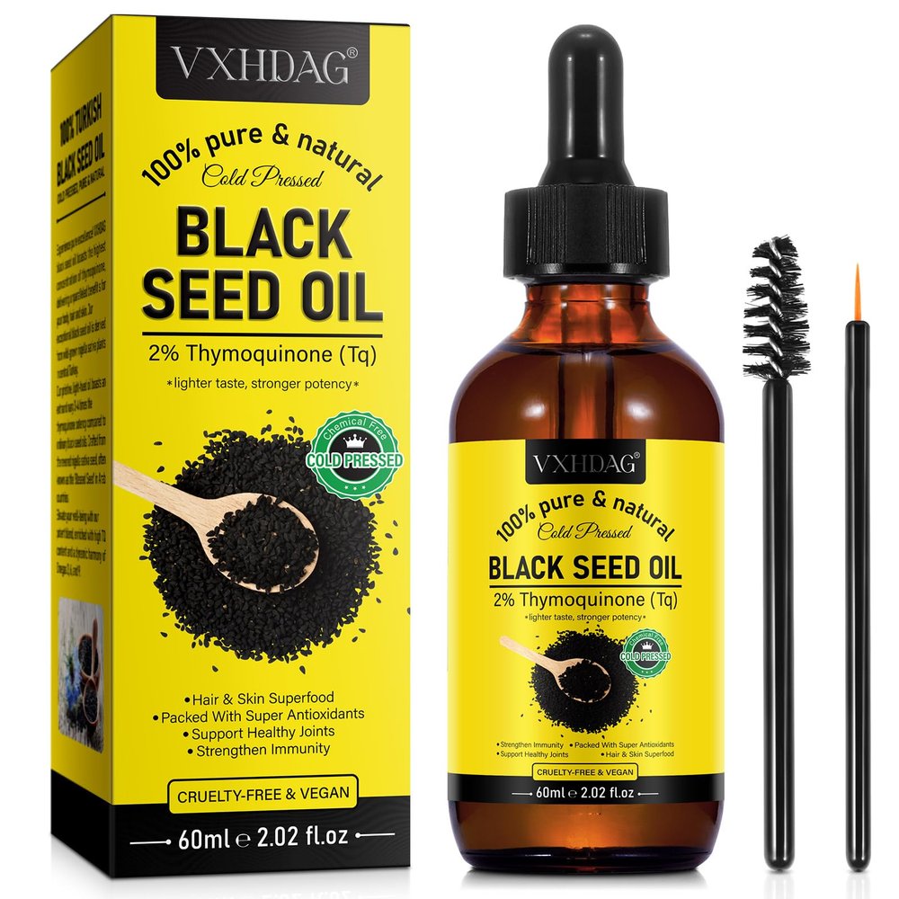 Black Seed Oil - 100% Virgin Cold Pressed Premium Black Seed Oil, Omega 3 6 9 Antioxidant, Immune Boost, Joints, Skin & Hair, Glass Bottle 2.02 fl oz