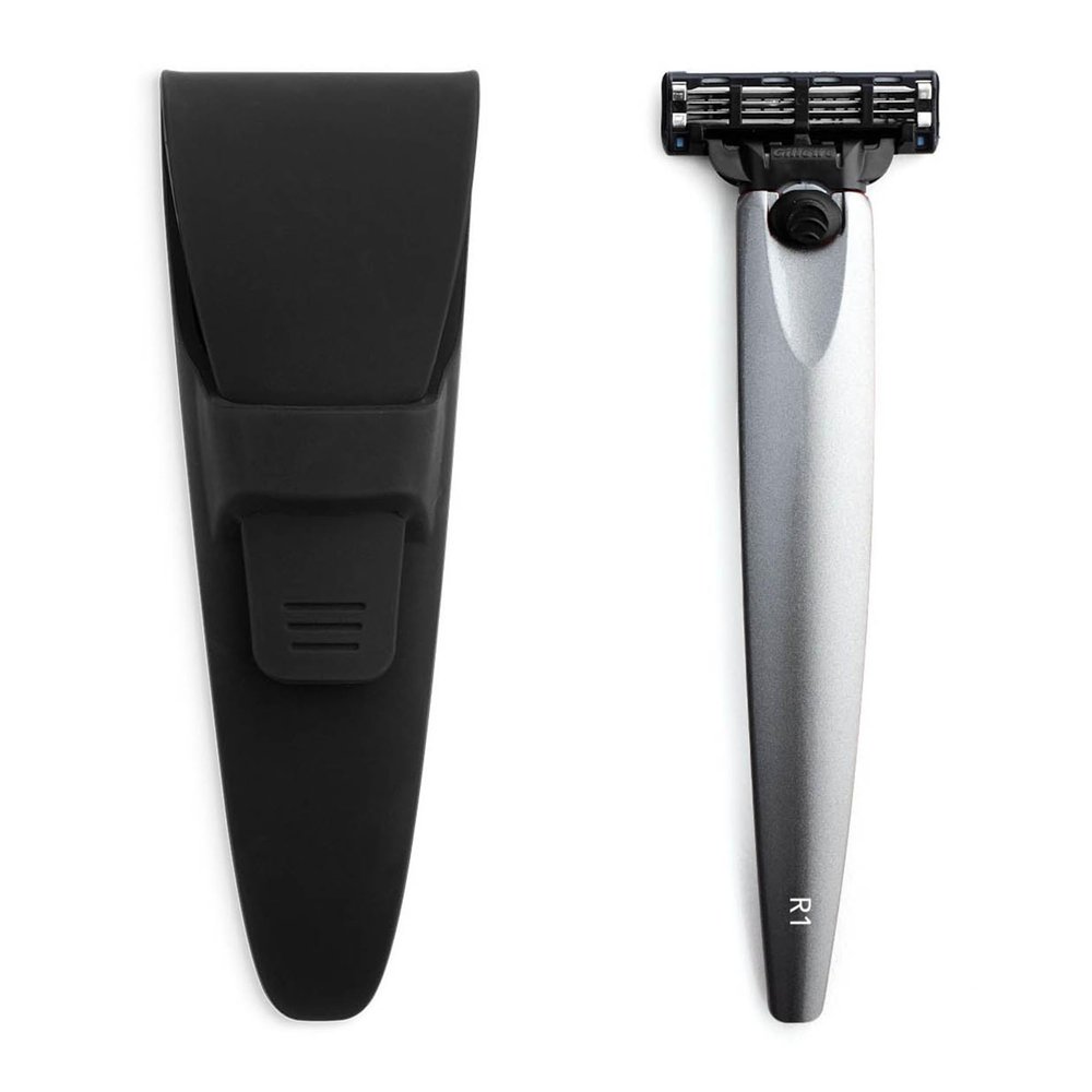 Bolin Webb Razor and Travel Case. Fitted with Gillette Mach3 Blade Cartridge. Luxury Razors for Men - Giftable R1 Style. (Yellow) (Argent)