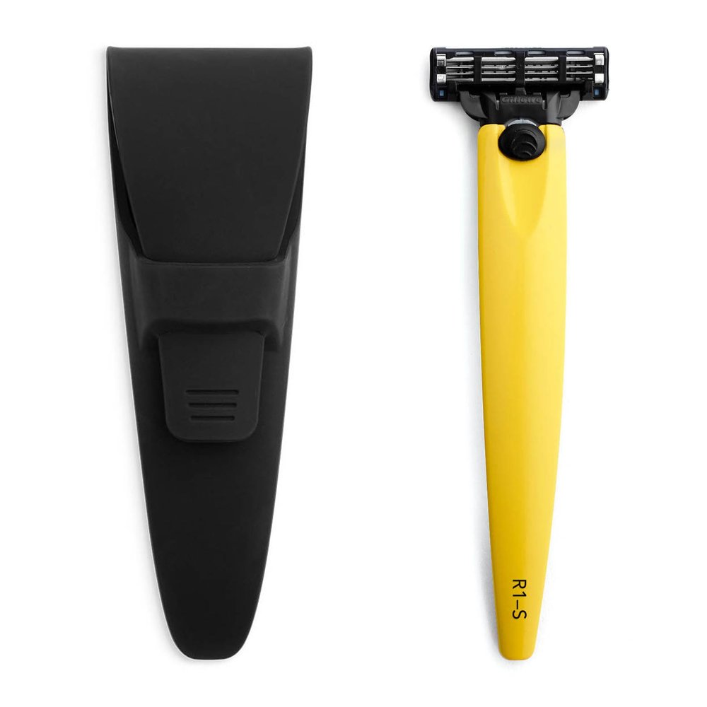 Bolin Webb Razor and Travel Case. Fitted with Gillette Mach3 Blade Cartridge. Luxury Razors for Men - Giftable R1 Style. (Yellow) (Yellow)