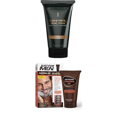 Just for Men Control GX + THK Grey Reducing and Thickening 2-in-1 Shampoo & Conditioner,4 oz (Pack of 1) Control GX Beard Wash, 4 Fl Oz (Pack of 1)