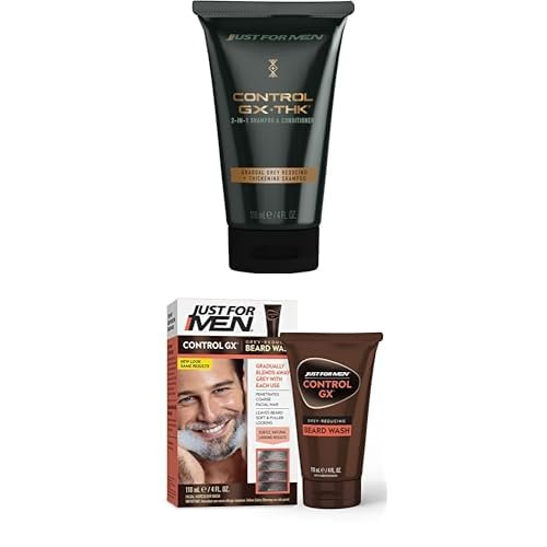 Just for Men Control GX + THK Grey Reducing and Thickening 2-in-1 Shampoo & Conditioner,4 oz (Pack of 1) Control GX Beard Wash, 4 Fl Oz (Pack of 1)