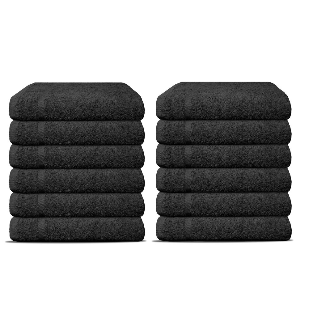 12 Pack Luxury Salon Towels, 100% Ringspun Cotton Comfort, Not Bleach Proof Highly Absorbent Barber Towels (25 x 15) Hair Towel Wrap for Women, Hand, Gym, Beauty, Spa & Home Hair Care  Black