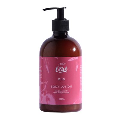 Oliv 100% Pure Olive Oil Body Lotion with Oud Scent Made with Natural Ingredients | Gentle Hydration & Nourishing Care for Soft, Smooth, Healthy-Looking Skin | 500ml Pump Bottle