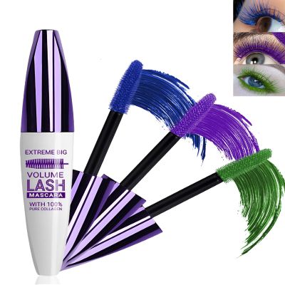 5D Colored Mascara for Eyelashes-3 Colors Blue Purple Green Longlasting Waterproof Mascara Volume and Length,Curling Fiber rimel de pestaas,Christmas Cosplay Eye Makeup Gift for Women Girl