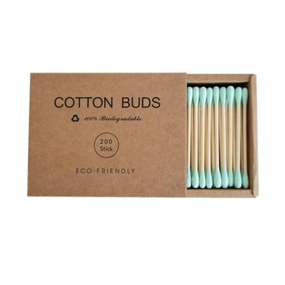 200 PCs Premium Cotton Swabs Natural Cotton Buds Biodegradable Organic Double Tips for Ear Wax Removal (200PCs,Green)