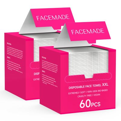 FACEMADE 120 Count XXL Disposable Face Towels 12" 12", 100% USDA Biobased Face Towelettes Disposable, Clean Facial Towels for Makeup and Clean Skin, Super Soft and Thick Dry Wipes Club