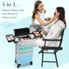 Adazzo Professional Rolling Makeup Train Case 4 in 1 Aluminum Trolley Case with 360 Rotation Wheels for Makuep Artist Cosmetic Suitcase Organizer with Lock and Key Diamond Pattern - Turquoise view 2
