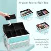 Adazzo Professional Rolling Makeup Train Case 4 in 1 Aluminum Trolley Case with 360 Rotation Wheels for Makuep Artist Cosmetic Suitcase Organizer with Lock and Key Diamond Pattern - Turquoise view 4