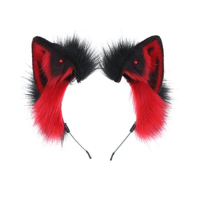 TTYAO REII Red Black Cat Ears and Tail Set for Cosplay Cat Ears Headband Animals Headdress Costume Accessories (Red Black)