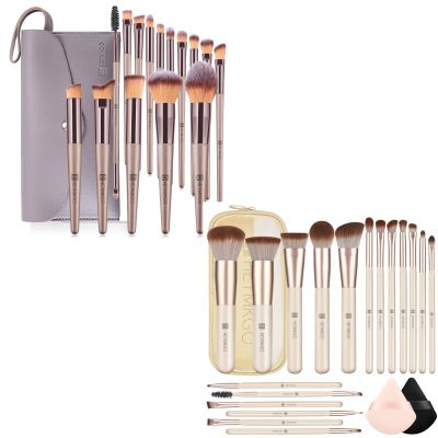 HEYMKGO 15Pcs Makeup Brushes with 18Pcs Makeup Brushes Set, for Blending Shading Contouring with Cosmetic &Bag