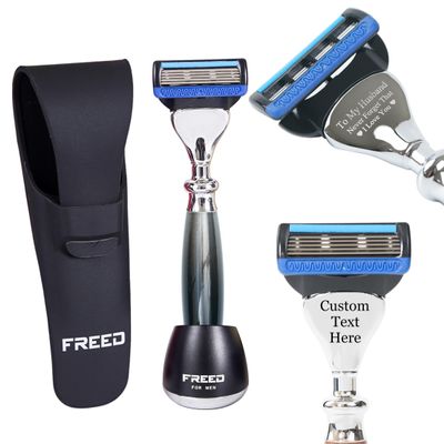 FREED Customized gifts Engraving Shaving Kit - Safety Razor with metal handle include razor base, razor travel case and 5 Razor Blade Refills,it's the best gift for men (Hades)
