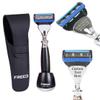 FREED Customized gifts Engraving Shaving Kit - Safety Razor with metal handle include razor base, razor travel case and 5 Razor Blade Refills,it's the best gift for men (Black) view 1