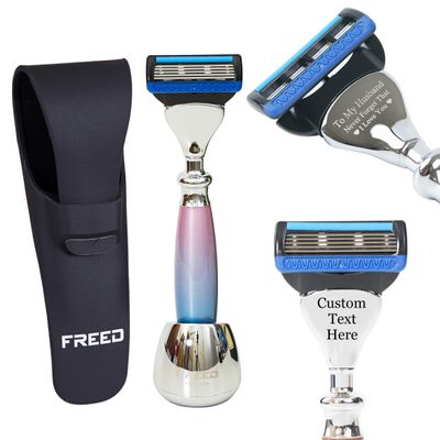 FREED Customized gifts Engraving Shaving Kit - Safety Razor with metal handle include razor base, razor travel case and 5 Razor Blade Refills,it's the best gift for men (Unicorn)