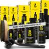 The Beard Club Advanced Beard Growth Kit - Derma Roller, Growth Oil, Vitamins and Vitamin Spray, Shampoo and Boar Bristle Brush - Gift Set - Cedar view 1