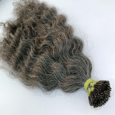 50g/50strands Indian Raw Unprocessed Gray Curly Hair Keratin I-Tip, Flat-Tip, U-Tip,V-Tip Extensions, Fusion keratin tip real human hair extensions grey. (16 Inches)