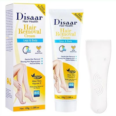 DISAAR BEAUTY Hair Removal Cream Legs Body 5 min Fast-Action Armpits Breasts Arms Bikini Area Vegan All Type Of Skin 100g / 3.38fl.oz (Aloe Vera Vitamin E - Sensitive Skin)