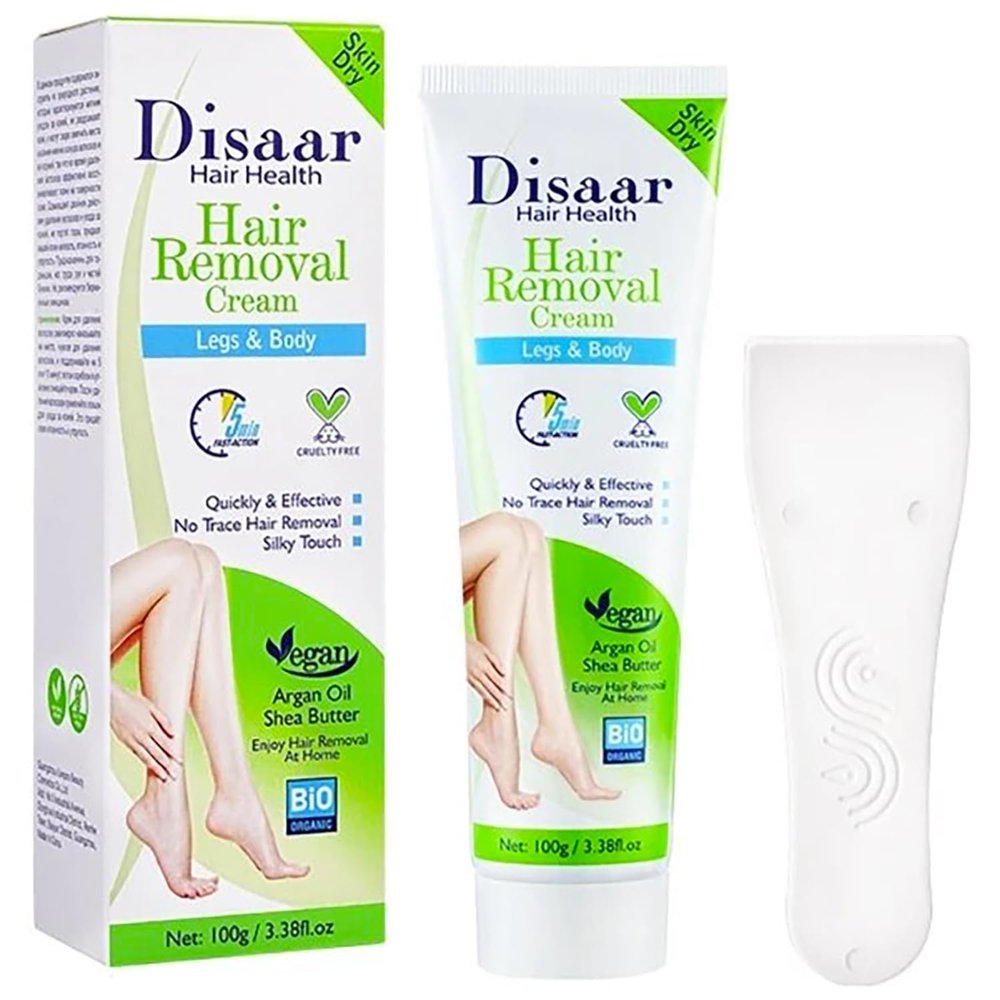 DISAAR BEAUTY Hair Removal Cream Legs Body 5 min Fast-Action Armpits Breasts Arms Bikini Area Vegan All Type Of Skin 100g / 3.38fl.oz (Argan Oil Shea Butter - Dry Skin)
