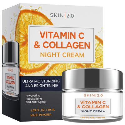 Skin 2.0 Vitamin C & Collagen Face Moisturizer Hydrating Anti Aging Night Cream For Uneven & Dry Skin, Firms & Smooths Fine Lines Dermatologist Tested, Korean Skin Care, Clean Beauty 1.69 Fl Oz
