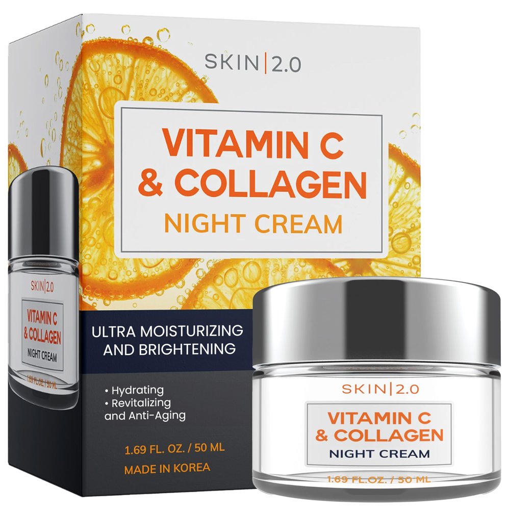 Skin 2.0 Vitamin C & Collagen Face Moisturizer  Hydrating Anti Aging Night Cream For Uneven & Dry Skin, Firms & Smooths Fine Lines  Dermatologist Tested, Korean Skin Care, Clean Beauty  1.69 Fl Oz