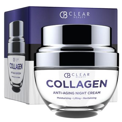 Clear Beauty Collagen Night Cream - Ultra Hydrating Face Moisturizer, Firms, Smooths & Restores Moisture - Dermatologist Tested, Anti Aging Korean Skin Care - Vegan, Clean Beauty - 1.69 Fl Oz