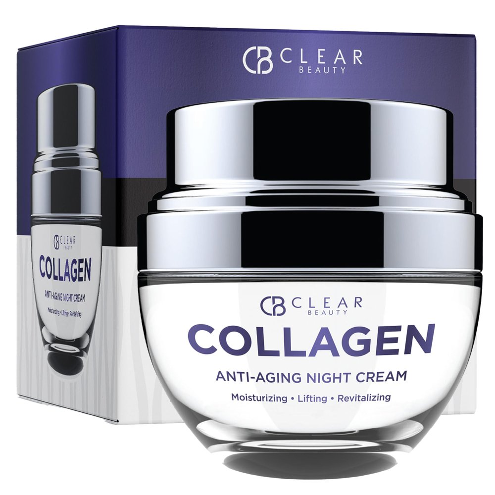 Clear Beauty Collagen Night Cream - Ultra Hydrating Face Moisturizer, Firms, Smooths & Restores Moisture - Dermatologist Tested, Anti Aging Korean Skin Care - Vegan, Clean Beauty - 1.69 Fl Oz