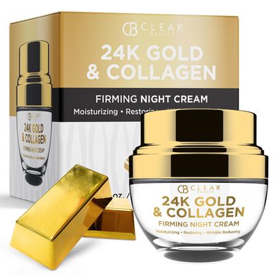 Clear Beauty 24K Gold & Collagen Night Cream  Firming & Ultra Hydrating Face Moisturizer  Restores Smooth, Youthful Looking Skin  Dermatologist Tested, Korean Skin Care, Clean Beauty  1.69 Fl Oz