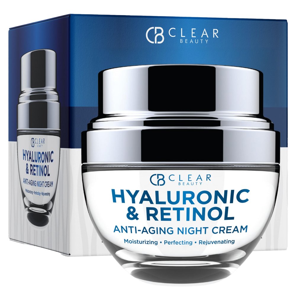 Clear Beauty Hyaluronic Acid & Retinol Face Moisturizer Night Cream  Dermatologist Tested, Deep Hydration, Firming & Smoothing  Anti Aging Korean Skin Care, Vegan, Clean Beauty  1.69 Fl Oz