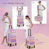 Yueieoun Makeup Case on Wheels, Rolling Train Case, 4-in-1 Makeup Trolley, Cosmetic Cases Makeup Travel Cart with Key for MUA, Hairstylists, Nail Tech, Gradient Purpple view 2