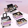Yueieoun Makeup Case on Wheels, Rolling Train Case, 4-in-1 Makeup Trolley, Cosmetic Cases Makeup Travel Cart with Key for MUA, Hairstylists, Nail Tech, Gradient Purpple view 3