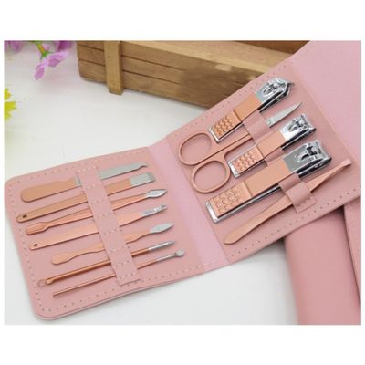 12PCS Nail Clipper Set Stainless Steel Nail Clippers Portable Nail Clippers Kit Nail Art Tools,Pink 12pcs